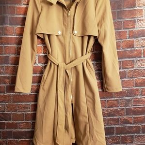 Love Tree Camel Trench Coat Gold Detailing NWOT ~L